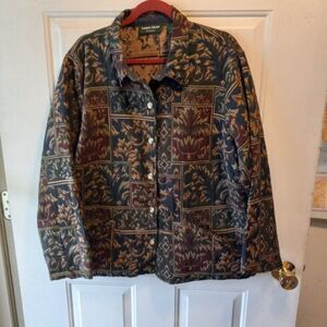 Lemon Grass Studio Women's XL Cotton Blend Leaf Design Long Sleeve Jacket
